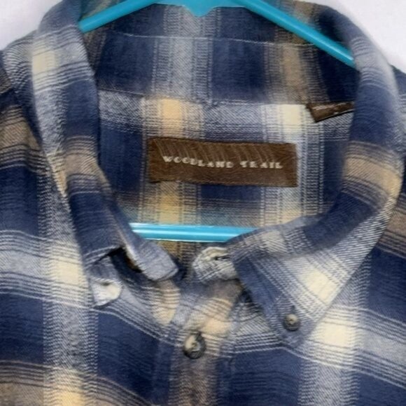 Mens Woodland Trail Blue & Tan Plaid Button-Up Shirt 3X Cotton/Rayon Blend Made - Picture 2 of 9